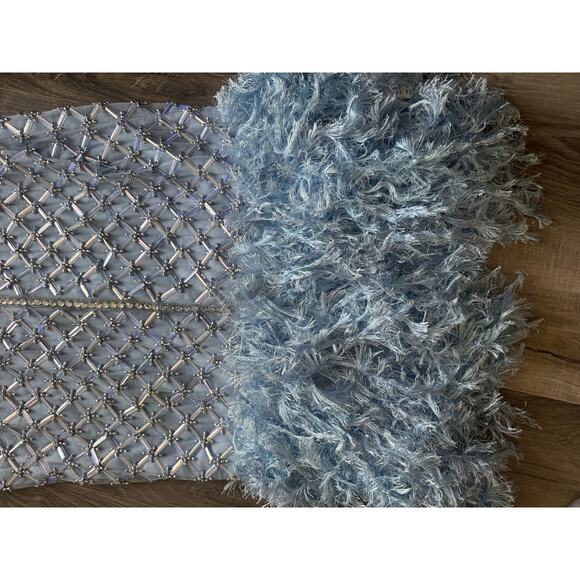 NWT ASOS DESIGN Light Blue Beaded Feather Hem Dress Size 14 Glam Formal Gown - Picture 9 of 16